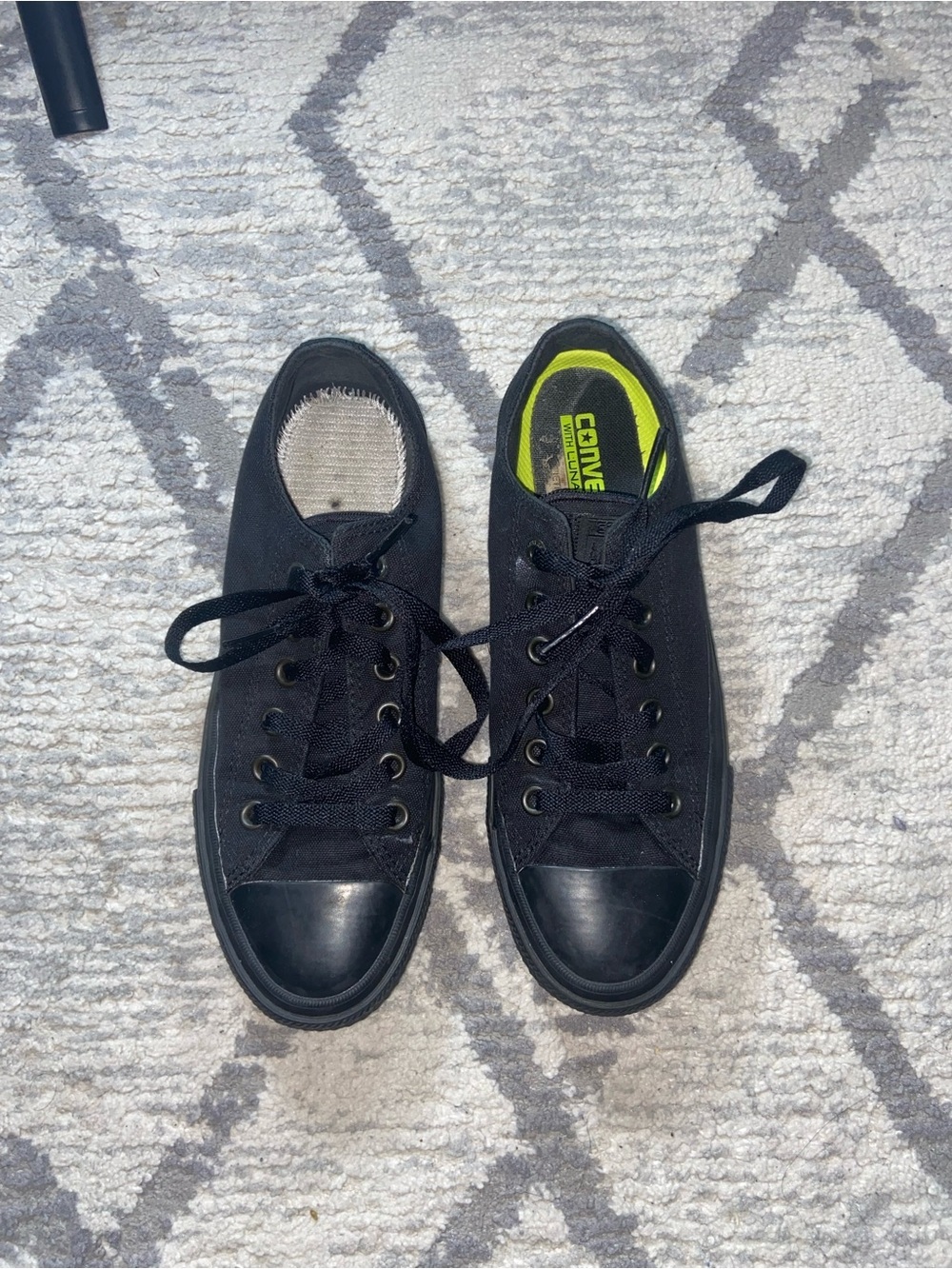 Converse Black Low-Top Canvas Sneakers with Neon Green Insole (one sole missing)